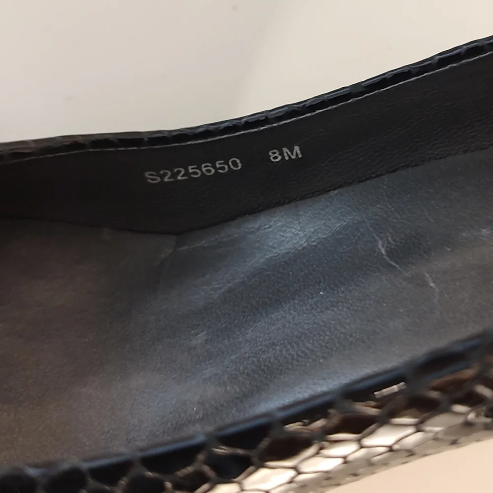 Stuart Weitzman Black Crystal Leather Plainfield Logo Snakeskin Peep Toe…